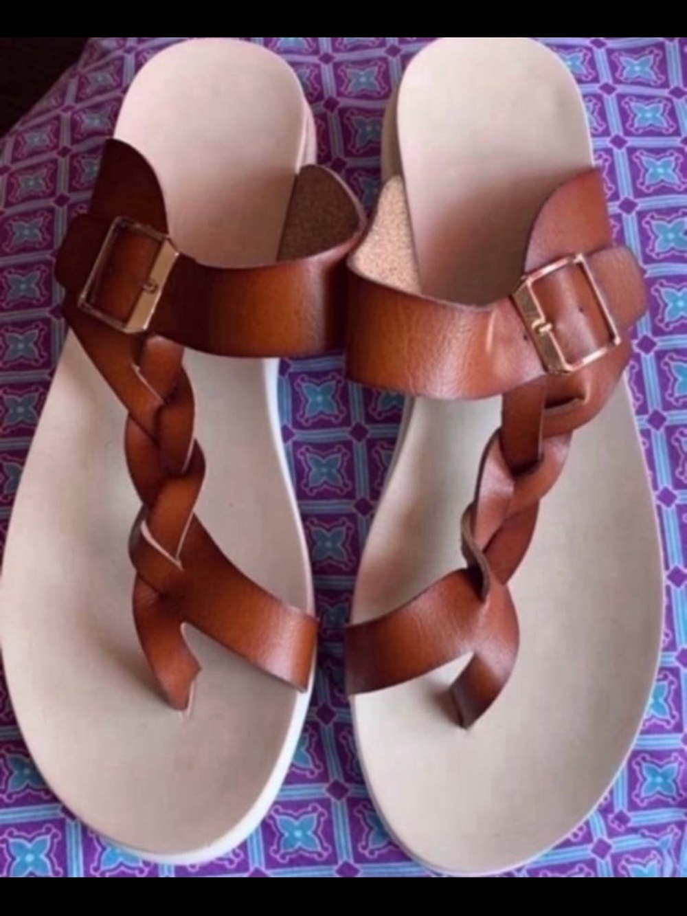Braided Leather Slide Sandals in Brown - Women's Casual Comfort